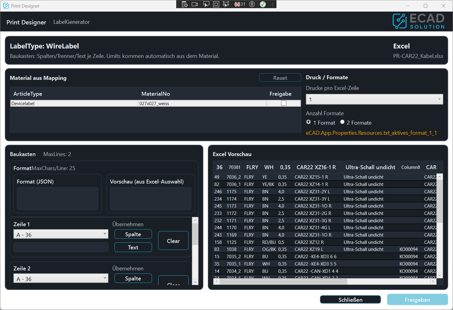 eCAD LabelGenerator Screenshot